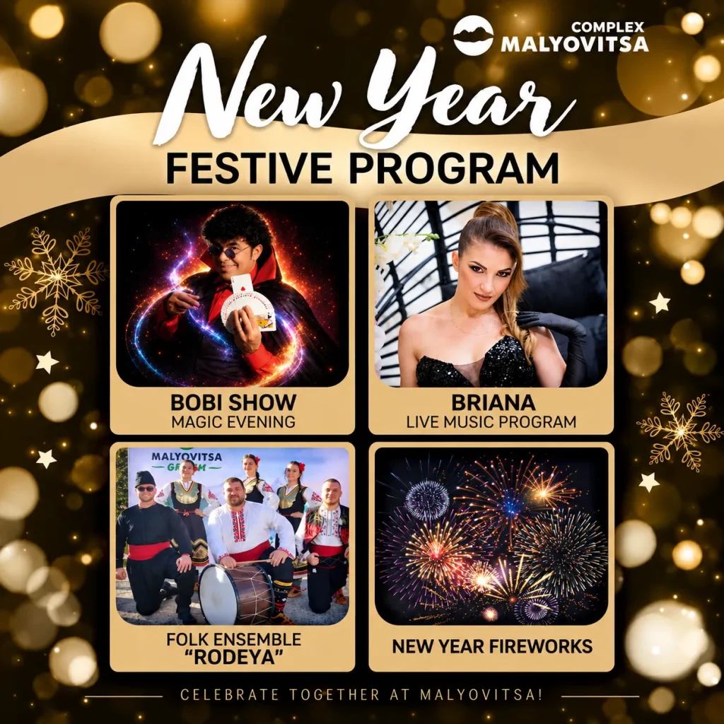 New Year festive program at Complex Malyovitsa – Bobi Show, Briana, Rodeya Folk Ensemble and New Year fireworks